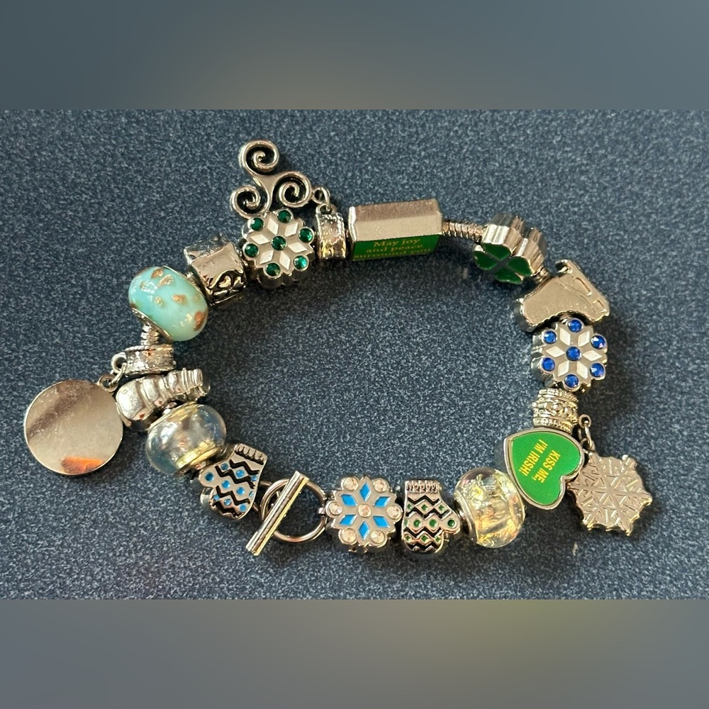 WILLABEE & WARD Charm Irish & Christmas Silver Snake Chain Theme Bracelet